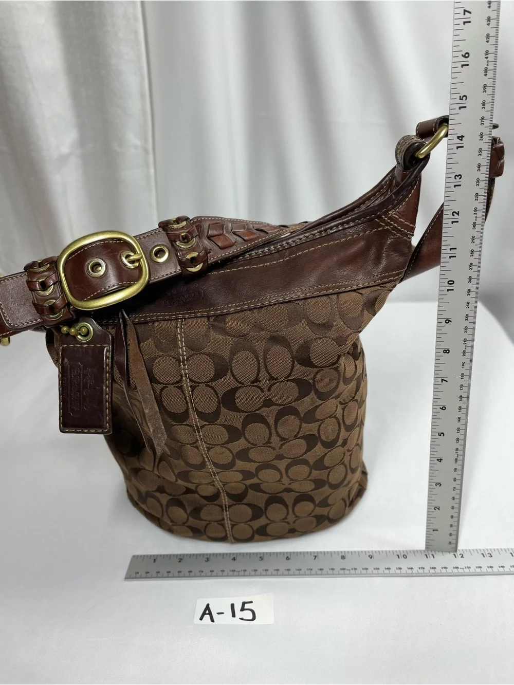Vintage Coach Signature Monogram Brown Buckle Hobo Shoulder Bag Y2K